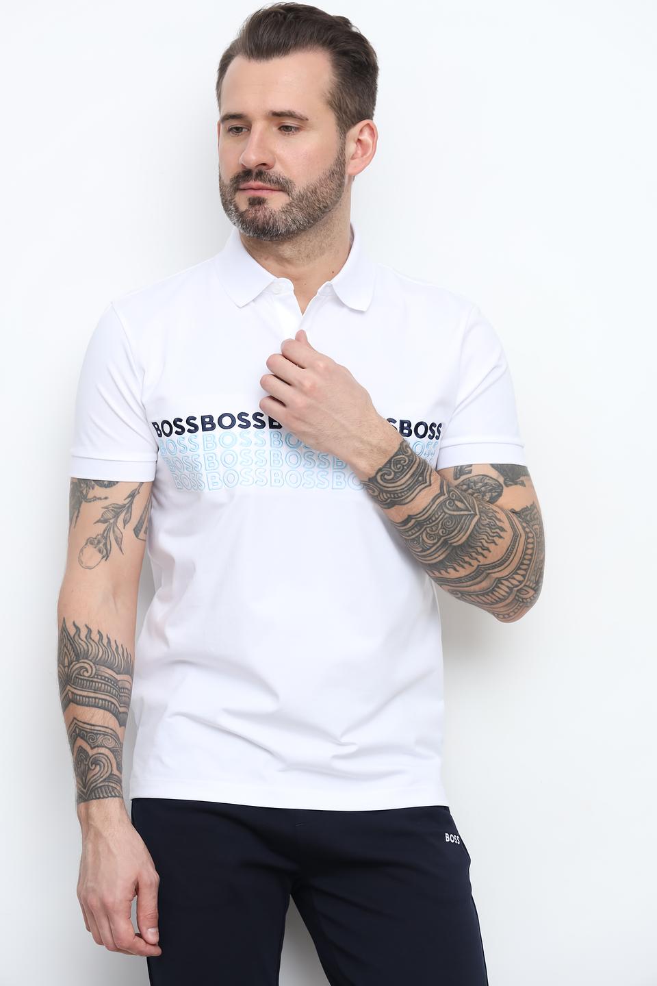 Поло Boss Green с логотипом белый