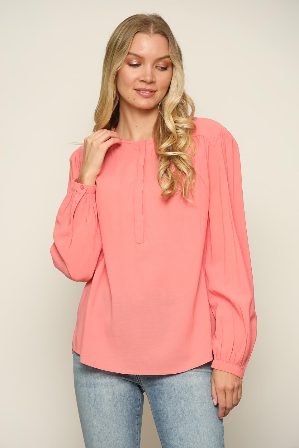 Блуза Oui коралловая с длинным рукавом
