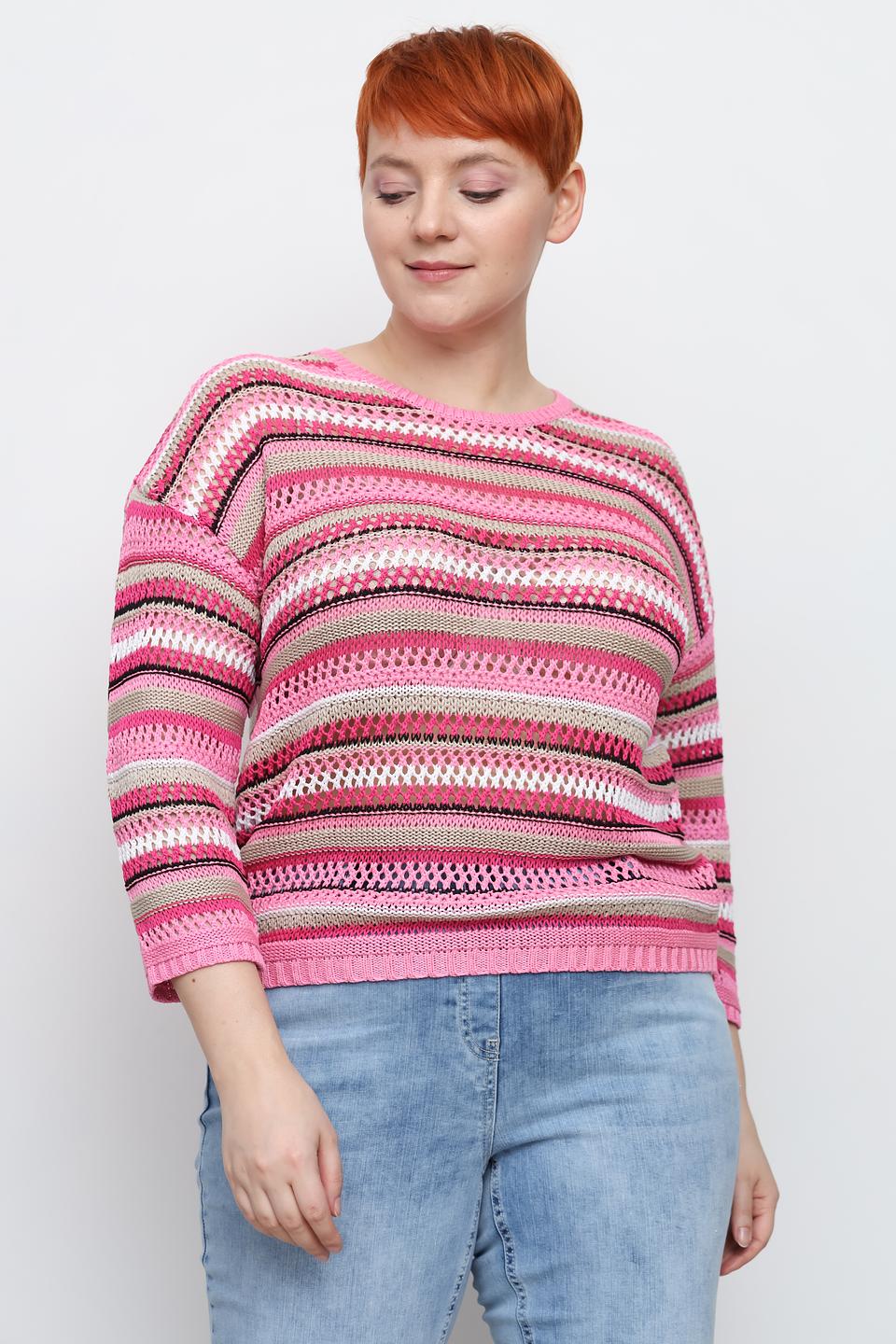 Пуловер Rabe collection в полоску розовый