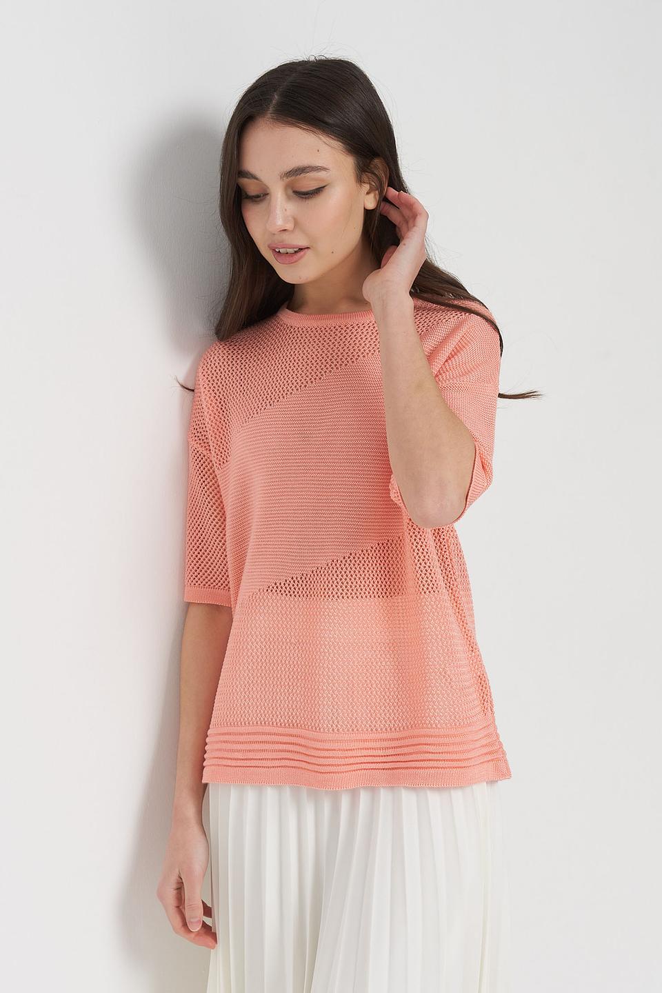 Джемпер VAY розовый с ажурной вставкой