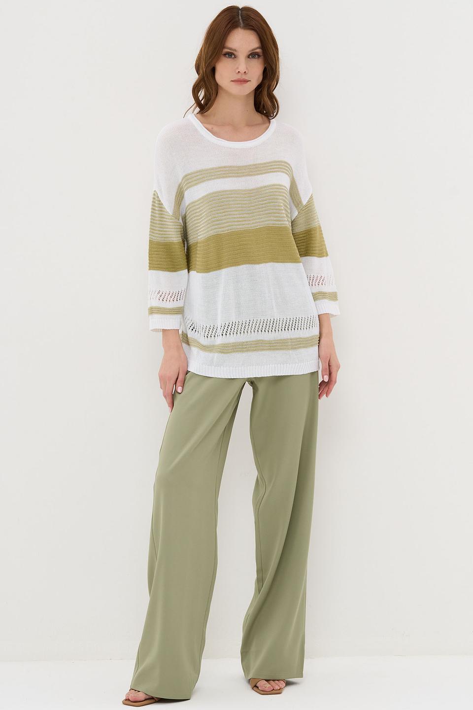 Джемпер VAY в полоску белый/зеленый