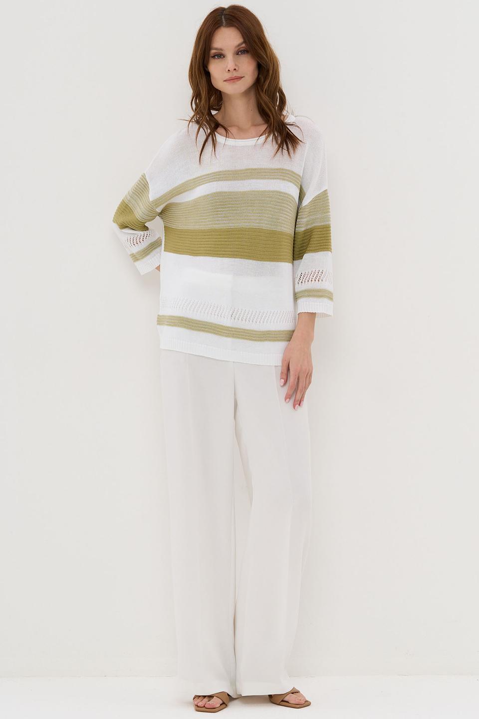 Джемпер VAY в полоску белый/зеленый