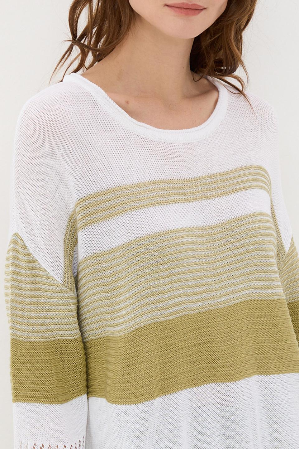 Джемпер VAY в полоску белый/зеленый