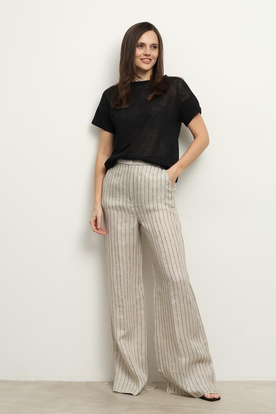 Брюки i Blues в полоску бежевые