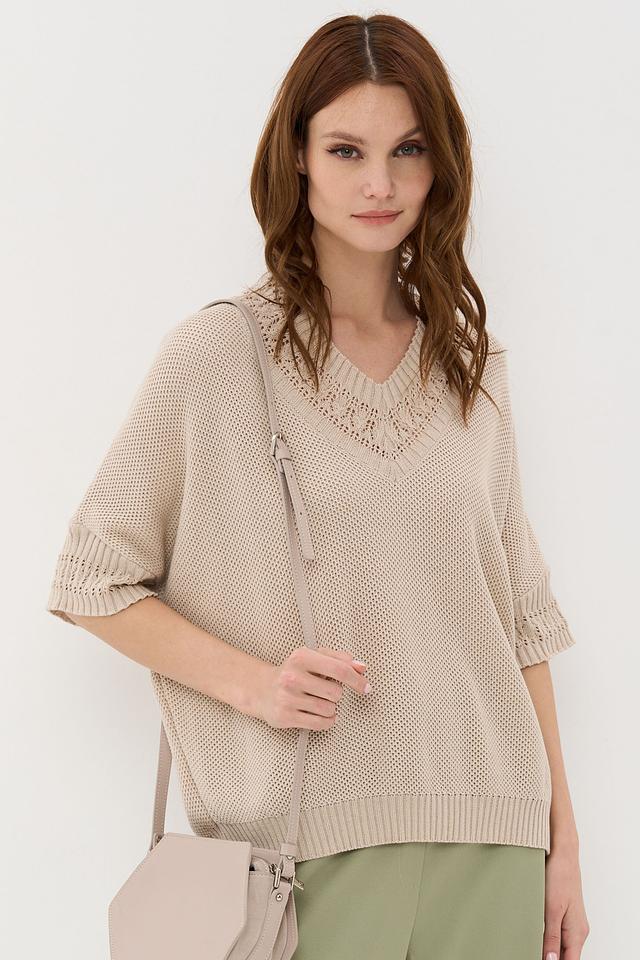 Джемпер NEWVAY с V-образным вырезом бежевый