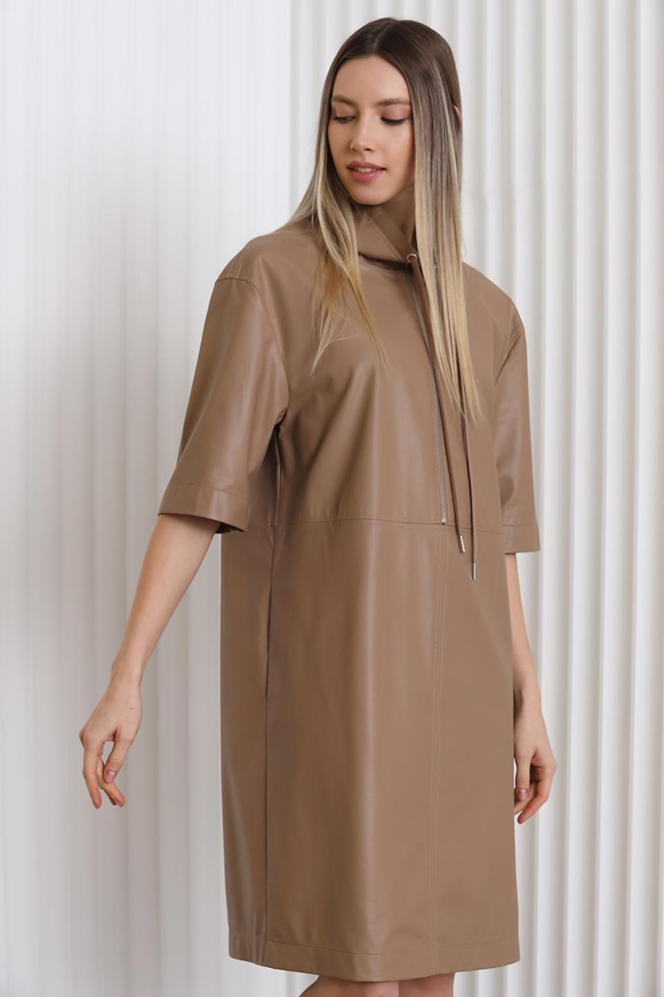 Платье Marc Aurel кожаное бежевое