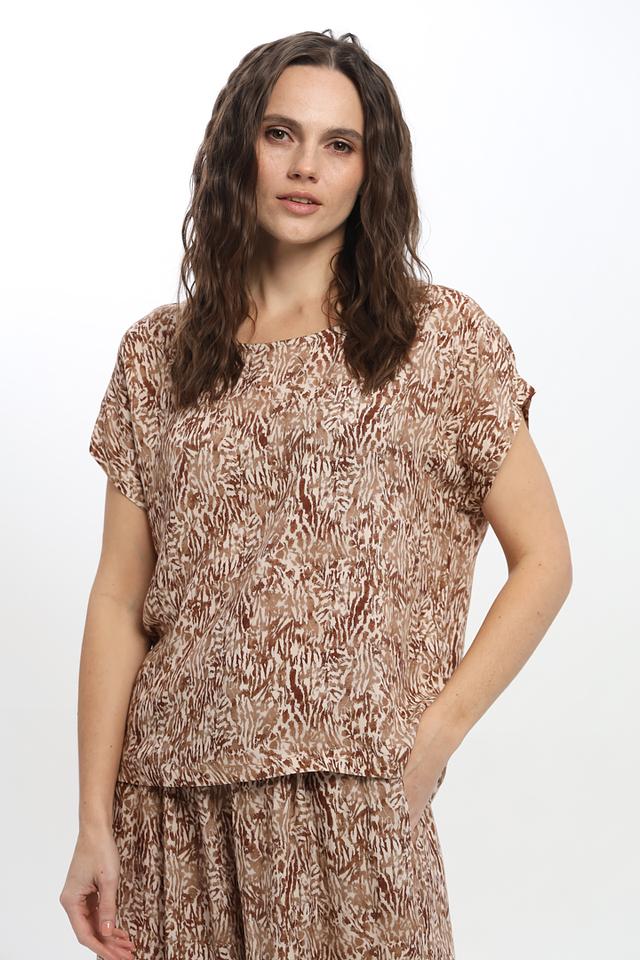 Блуза UNQ с принтом коричневый