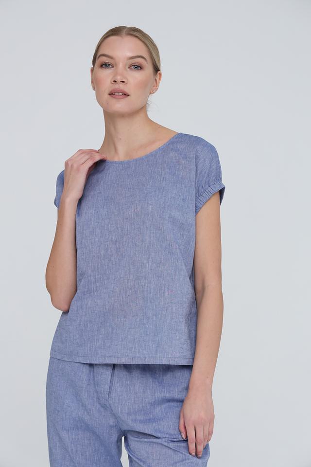 Блуза UNQ женская голубая с коротким рукавом