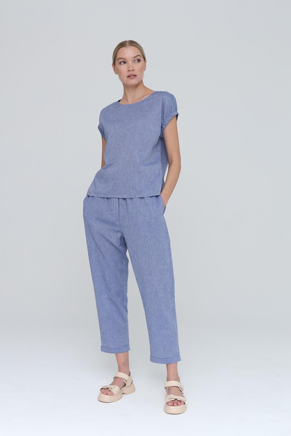 Блуза UNQ женская голубая с коротким рукавом