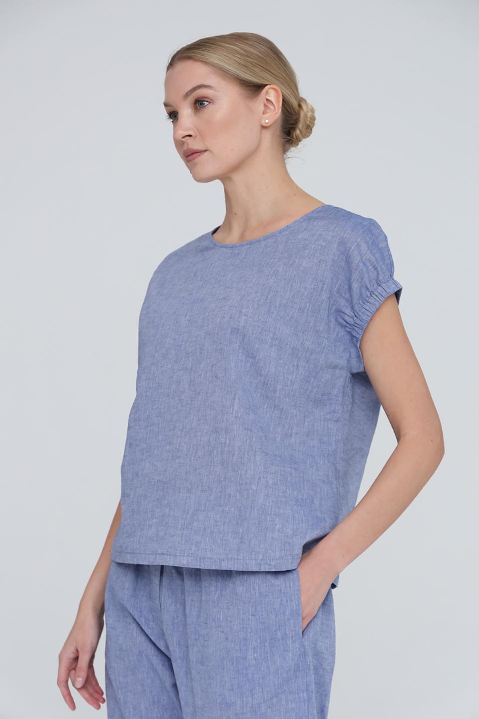 Блуза UNQ женская голубая с коротким рукавом