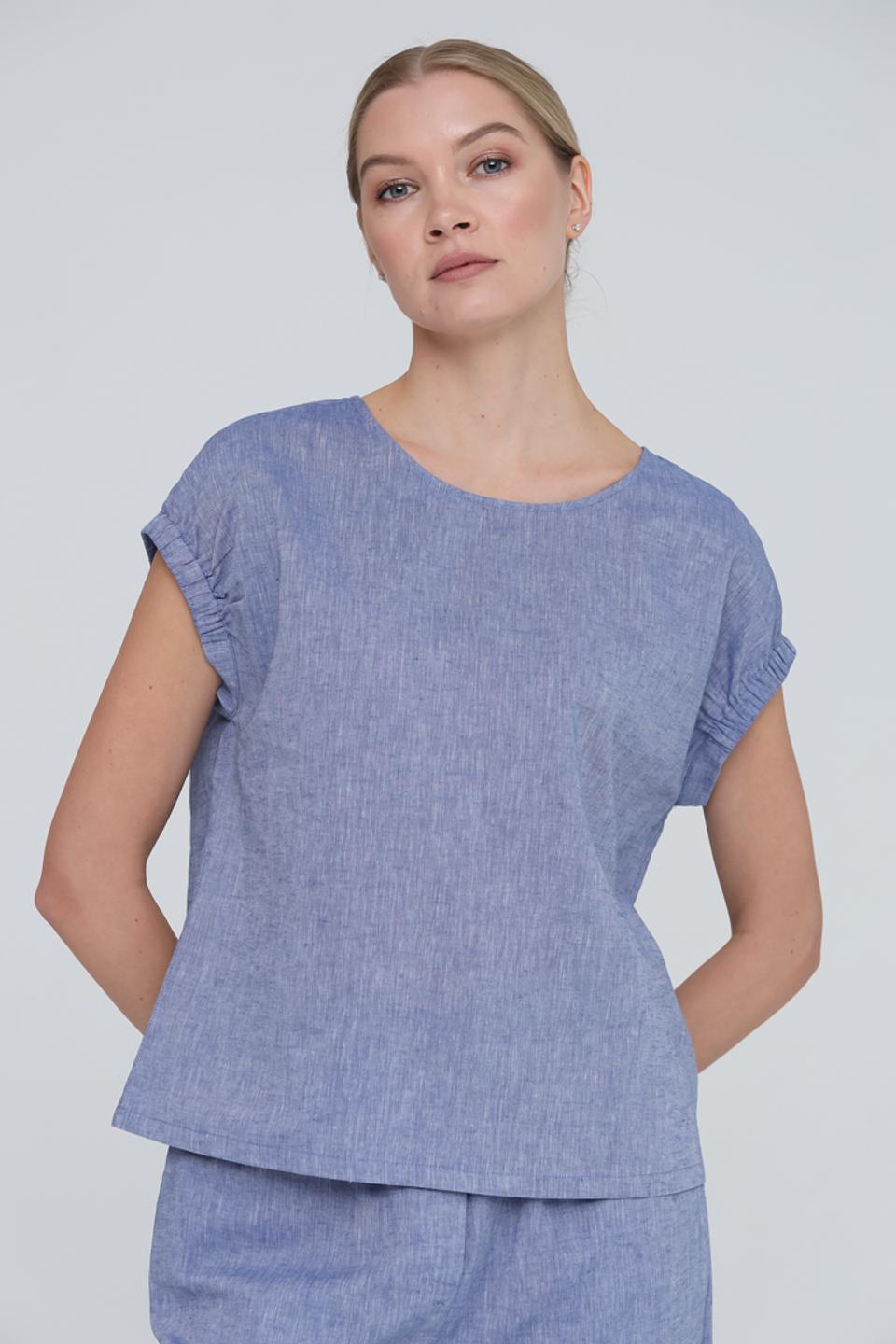 Блуза UNQ женская голубая с коротким рукавом