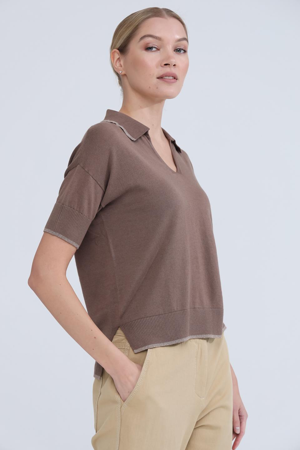 Поло Pezzo коричневое с отделкой