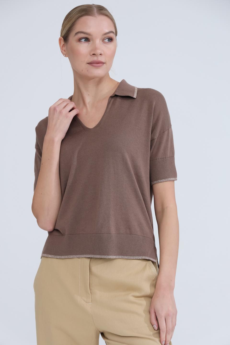 Поло Pezzo коричневое с отделкой