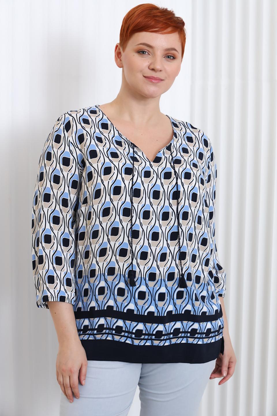 Блуза Lebek с принтом голубой