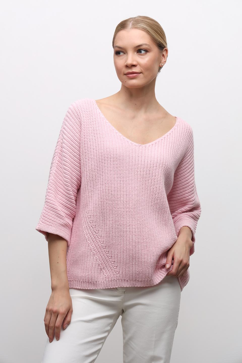 Пуловер SE Stenau розовый с V-образным вырезом