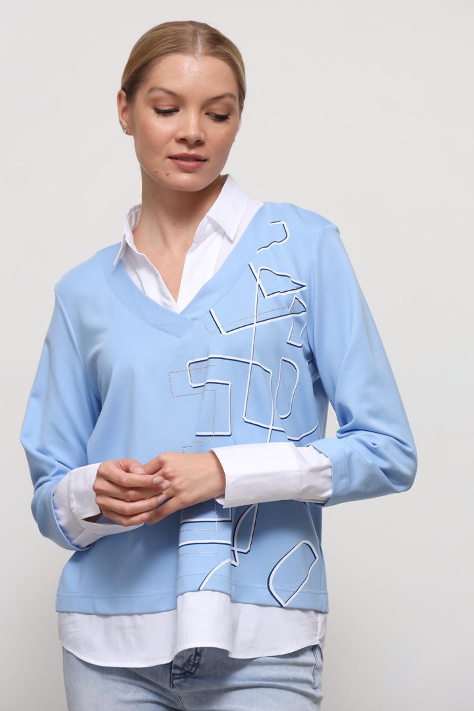 Пуловер SE Stenau голубой с декором