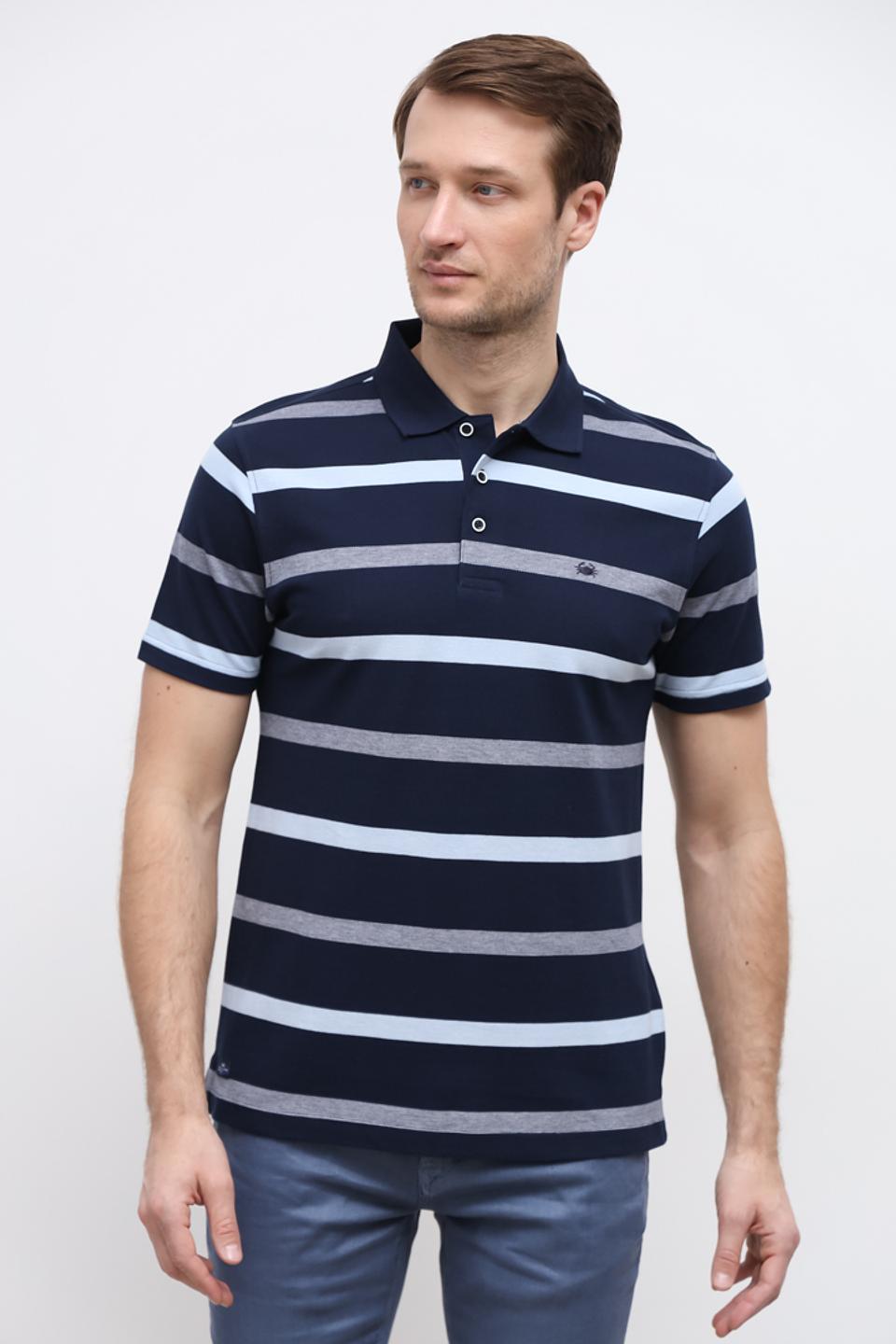 Поло Granchio в полоску синий