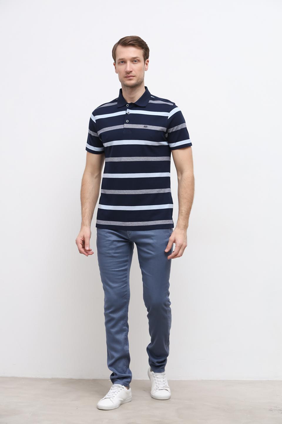 Поло Granchio в полоску синий