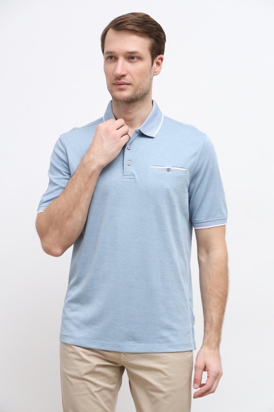 Поло Bugatti голубое с карманом