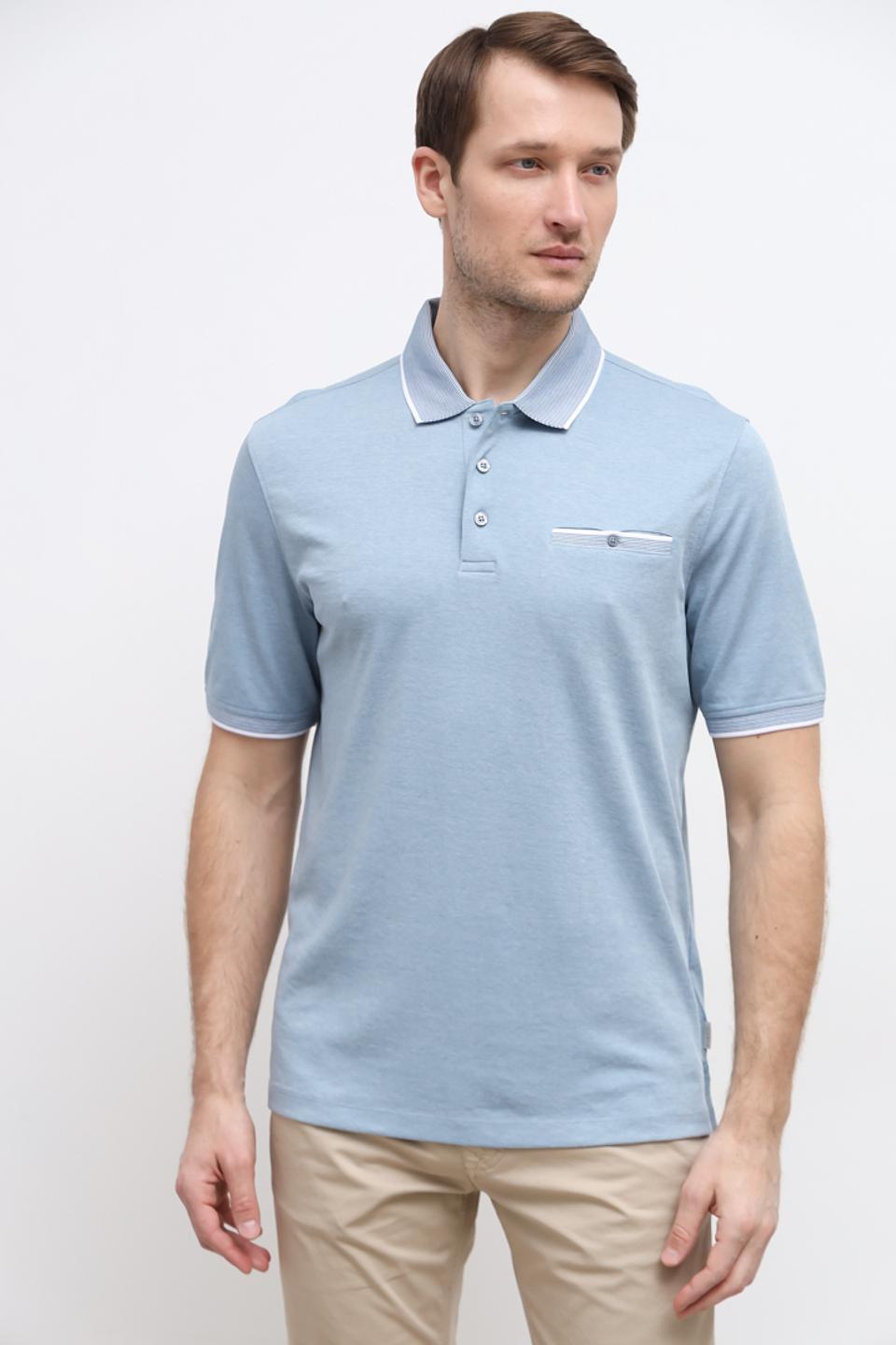 Поло Bugatti голубое с карманом