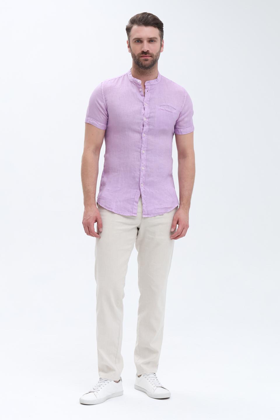 Рубашка Gaudi муж. лиловая с воротником-стойкой