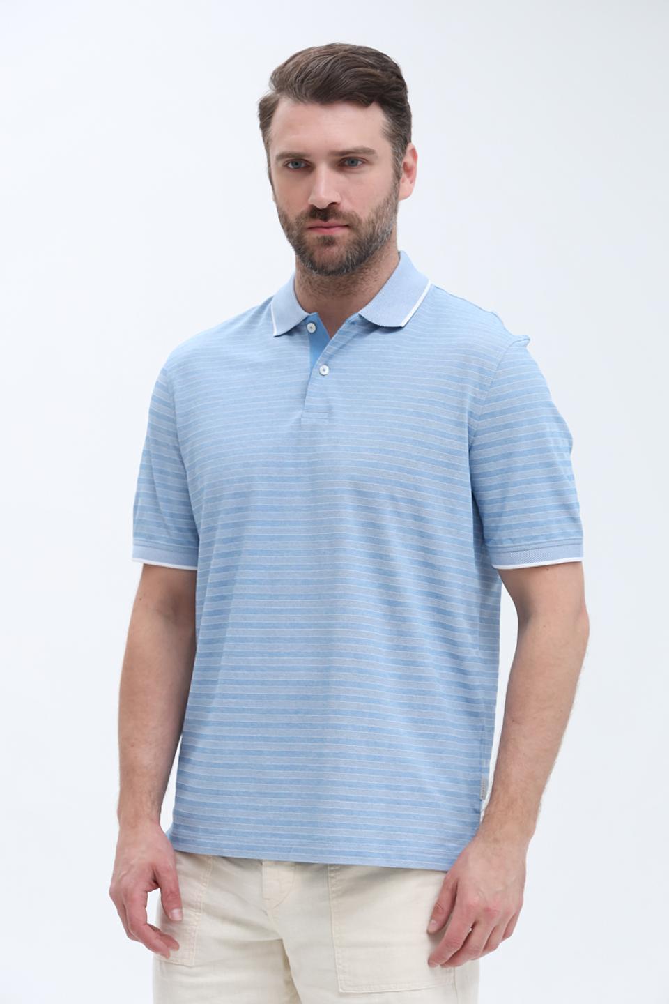 Поло Bugatti в полоску голубой