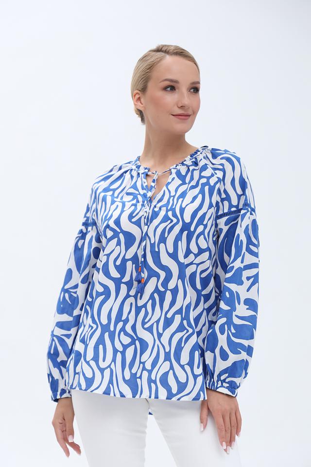 Блуза Oui с принтом, синяя