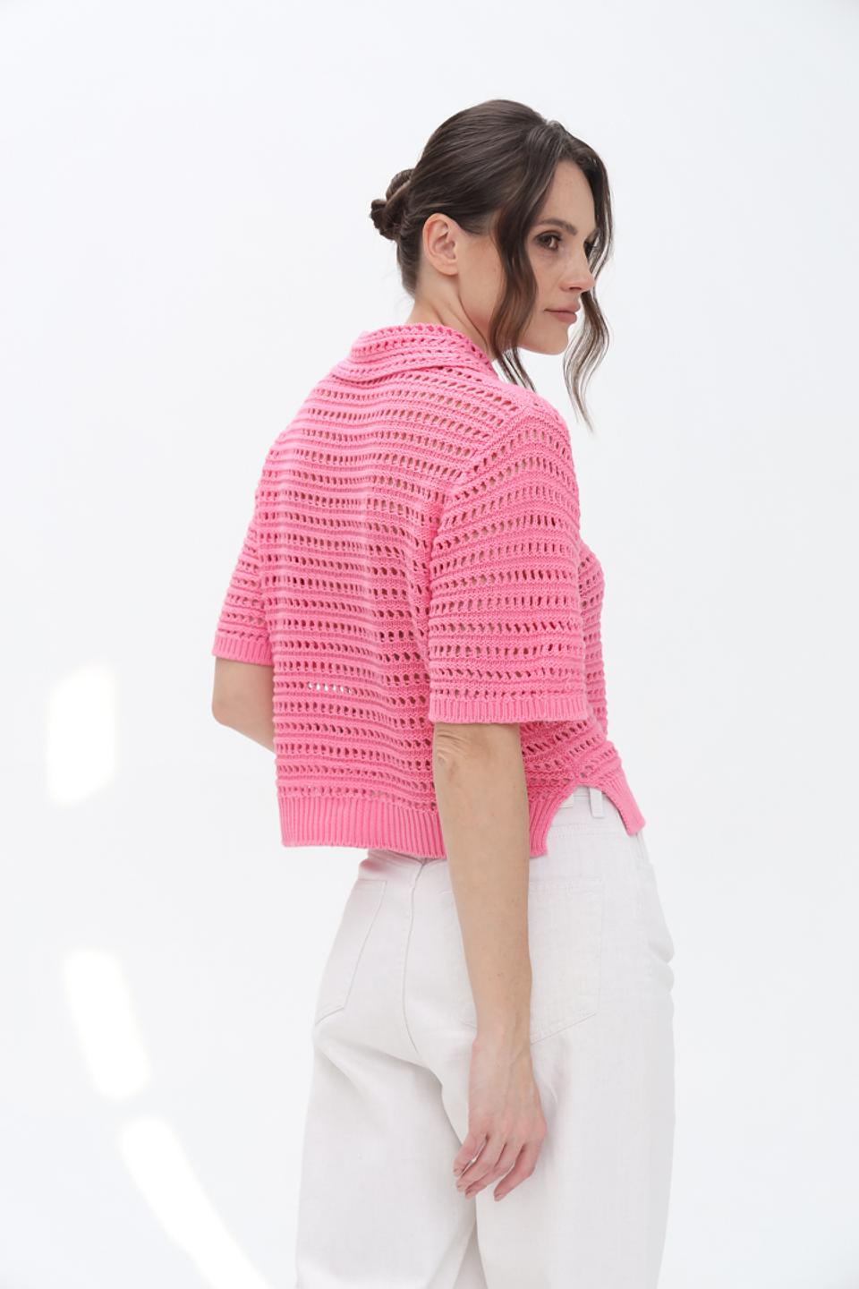 Пуловер Tom Tailor розовый с воротником-поло