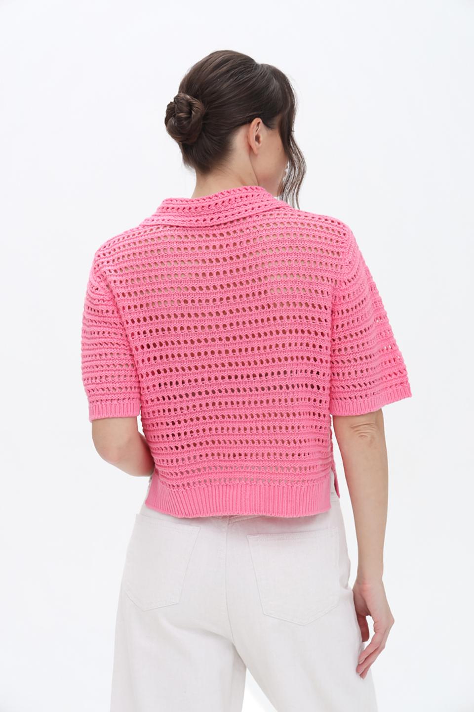 Пуловер Tom Tailor розовый с воротником-поло