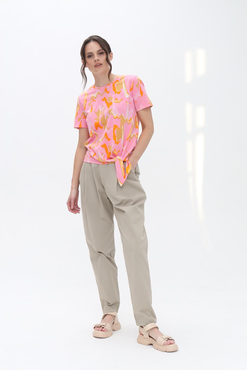 Блуза Tom Tailor с принтом и завязкой розовый