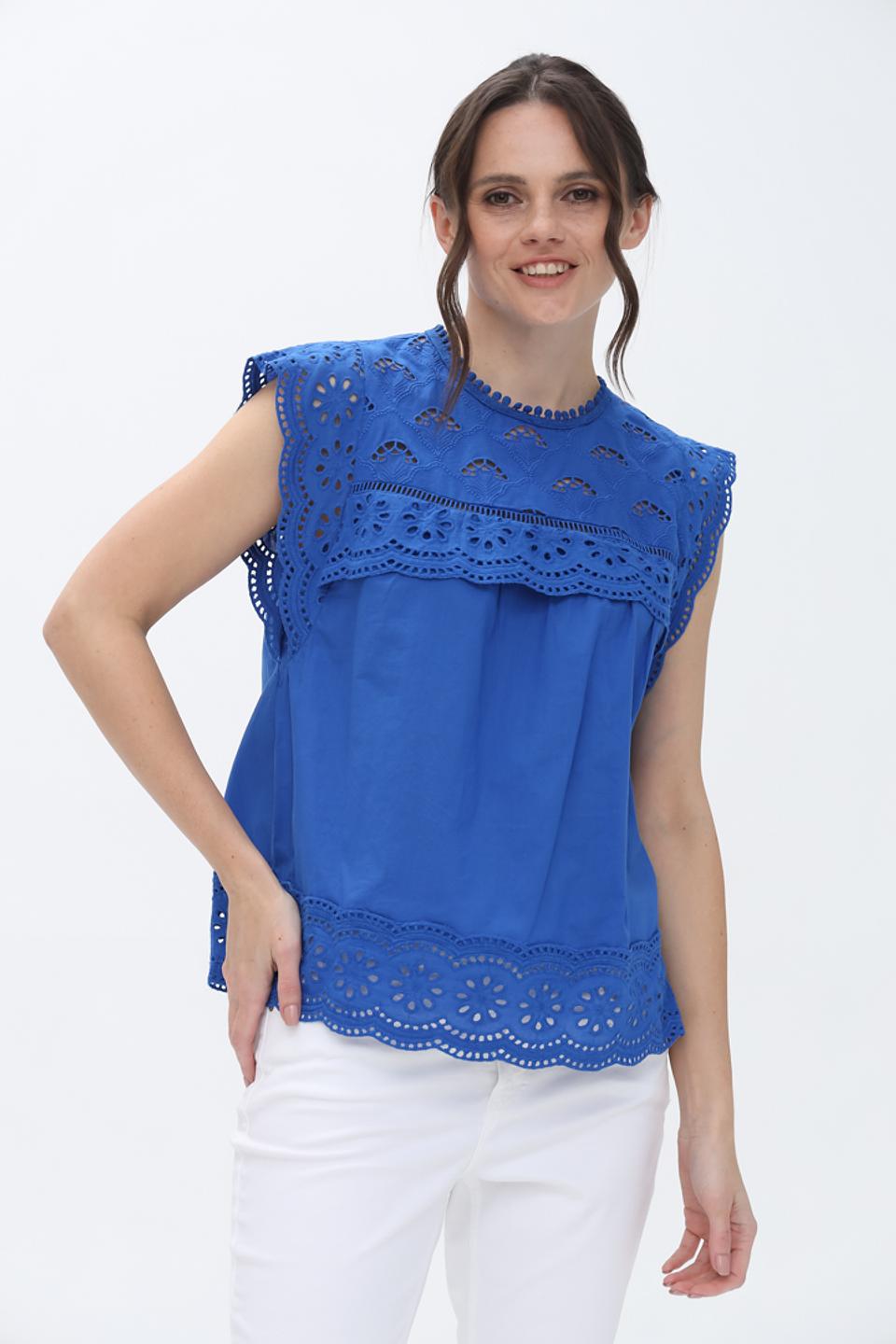 Блуза Oui с вышивкой коклюшками синяя