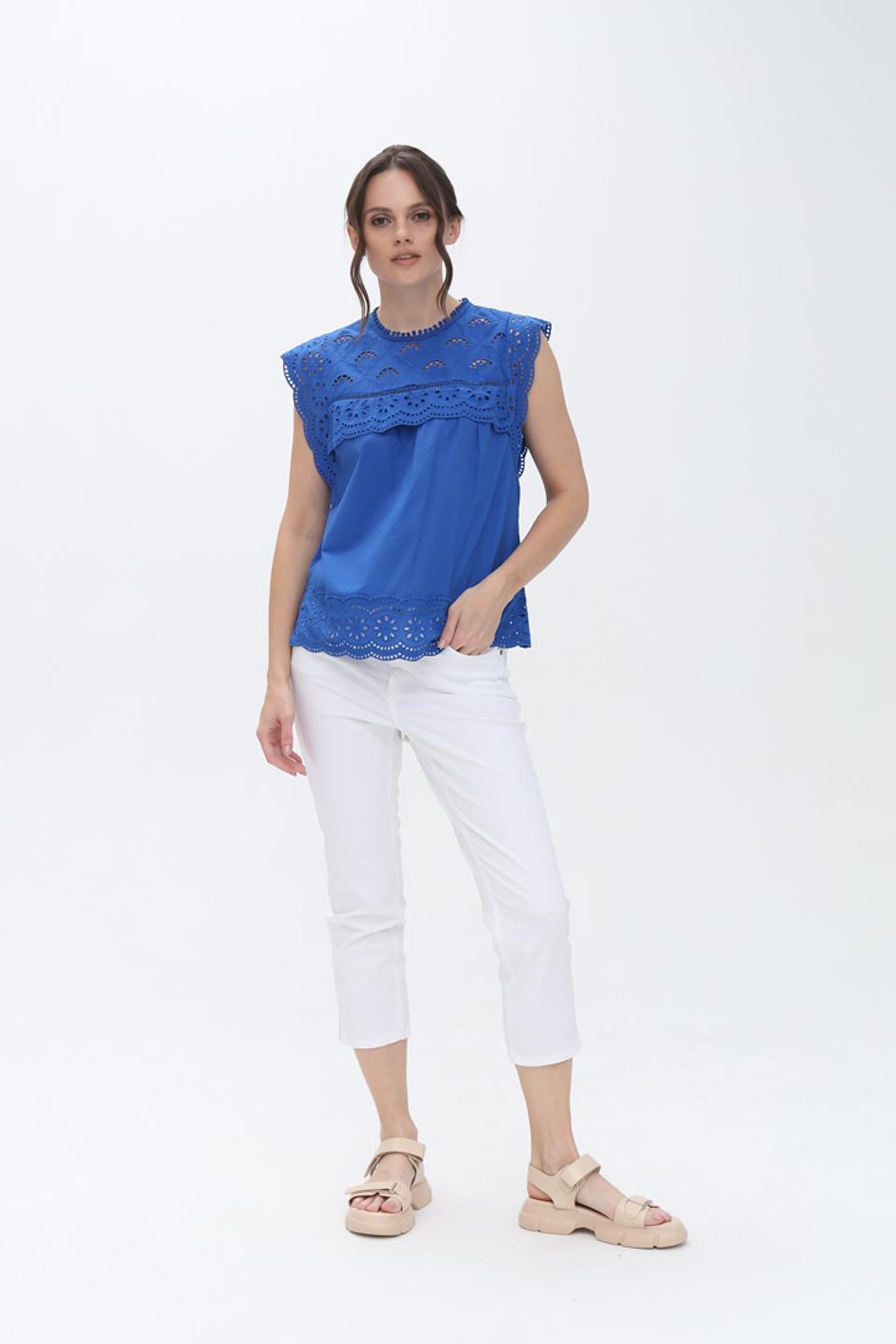 Блуза Oui с вышивкой коклюшками синяя