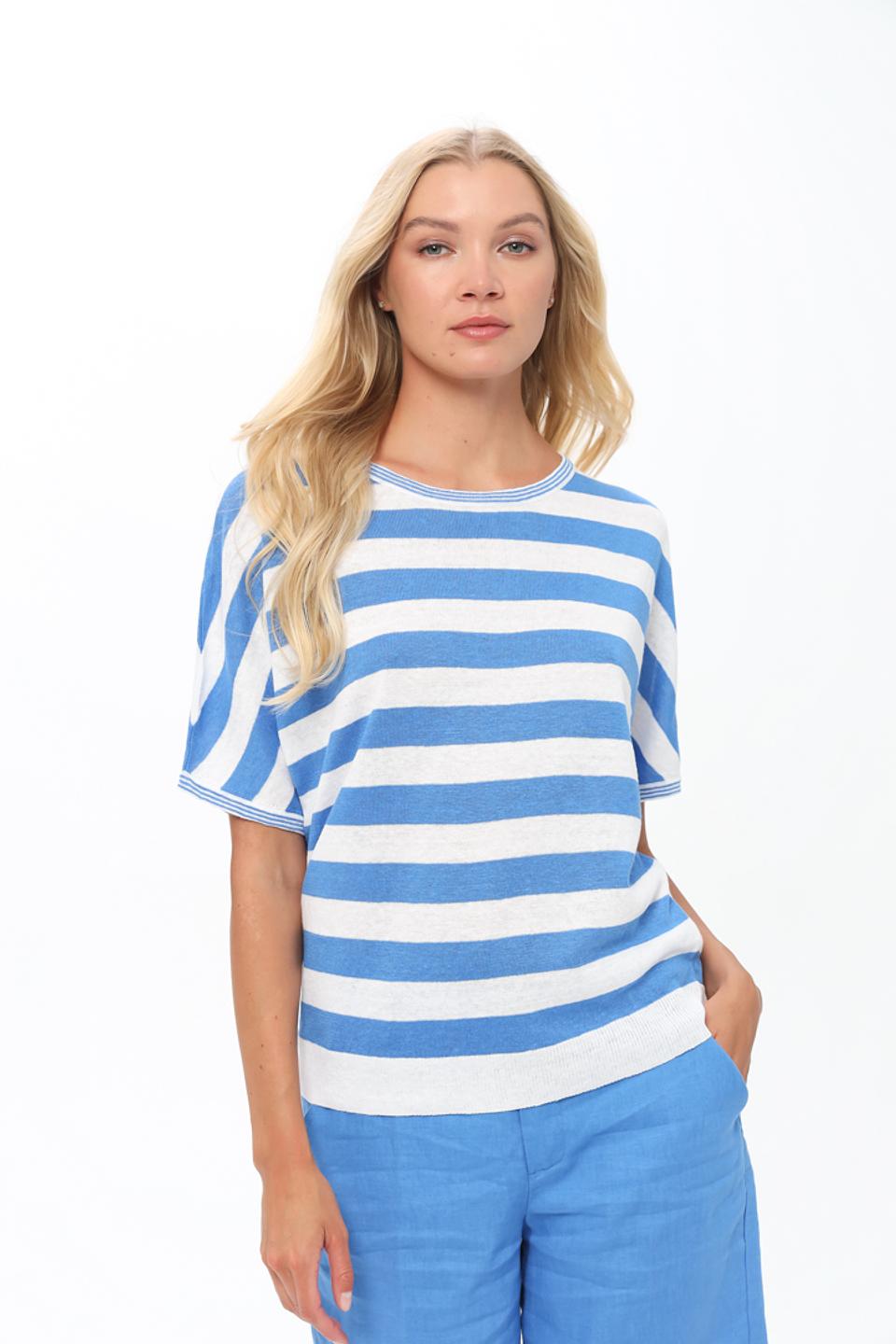 Пуловер Oui в полоску голубой