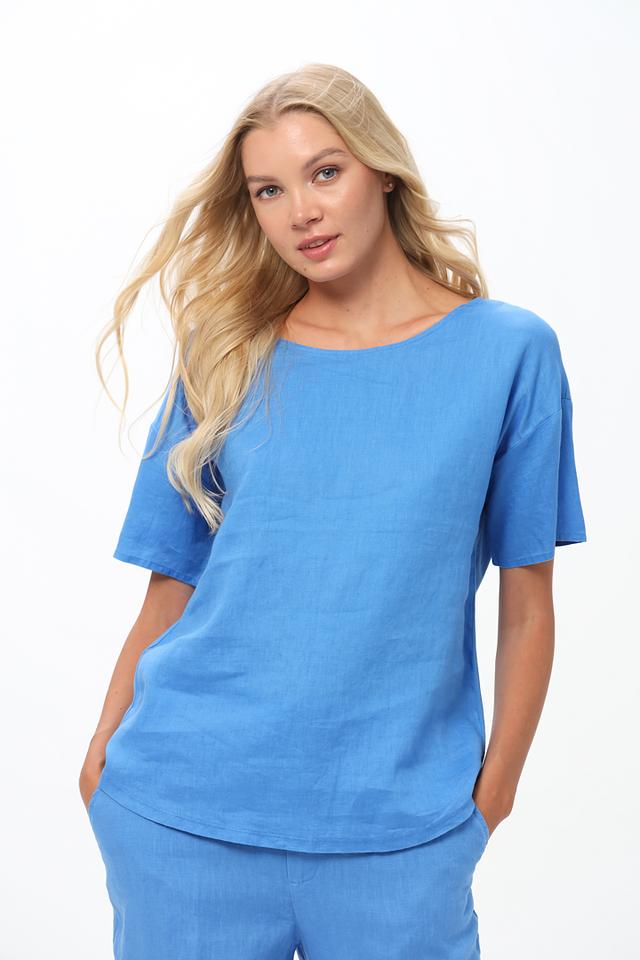 Блуза Oui лен голубая