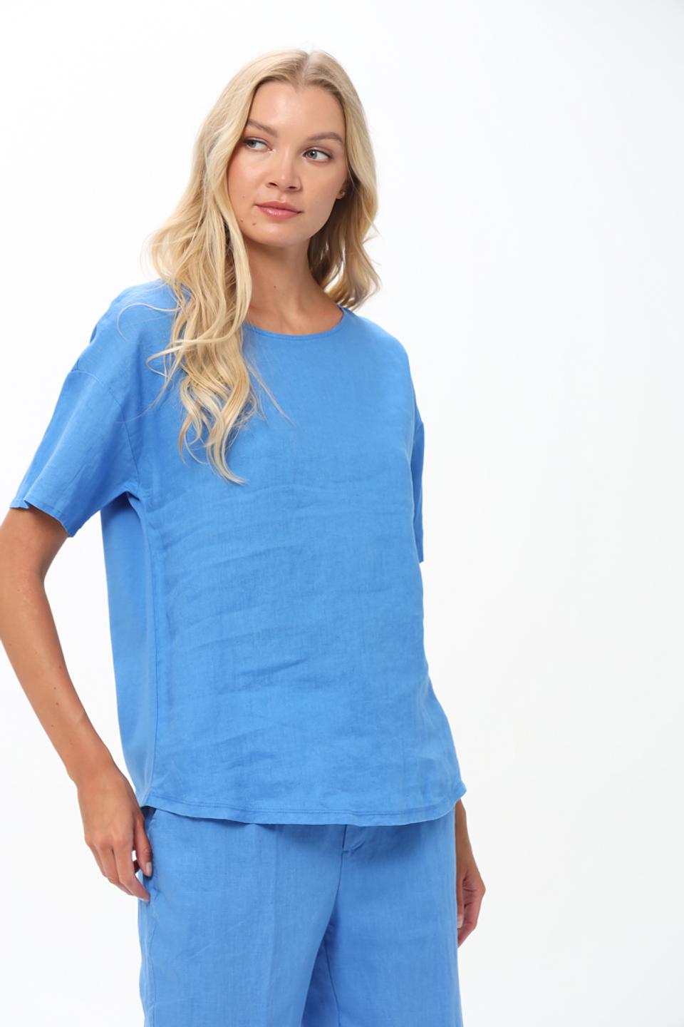 Блуза Oui лен голубая