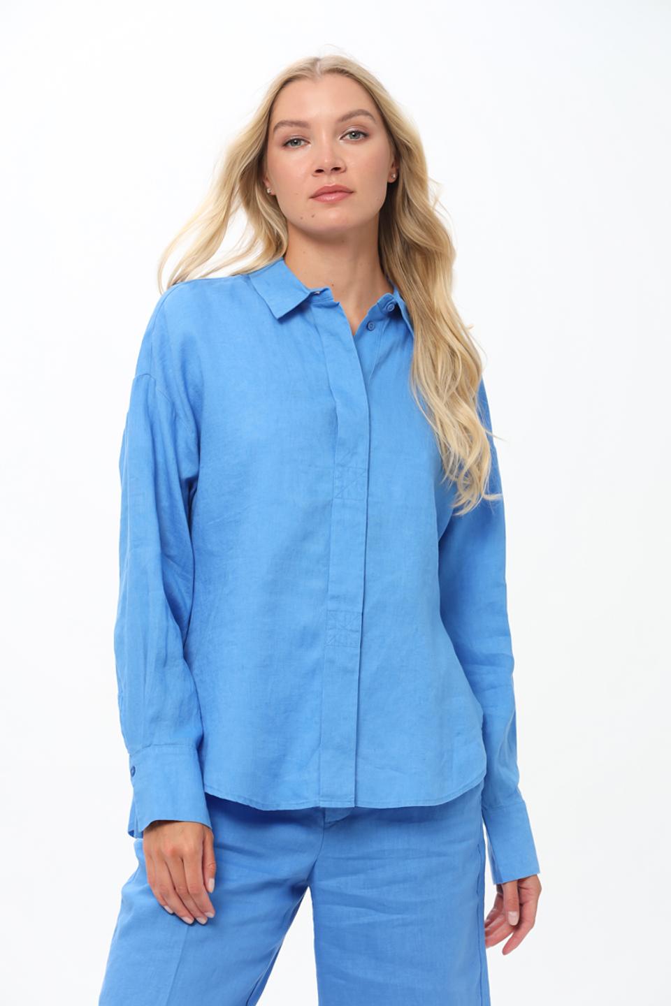 Рубашка Oui из льна голубая