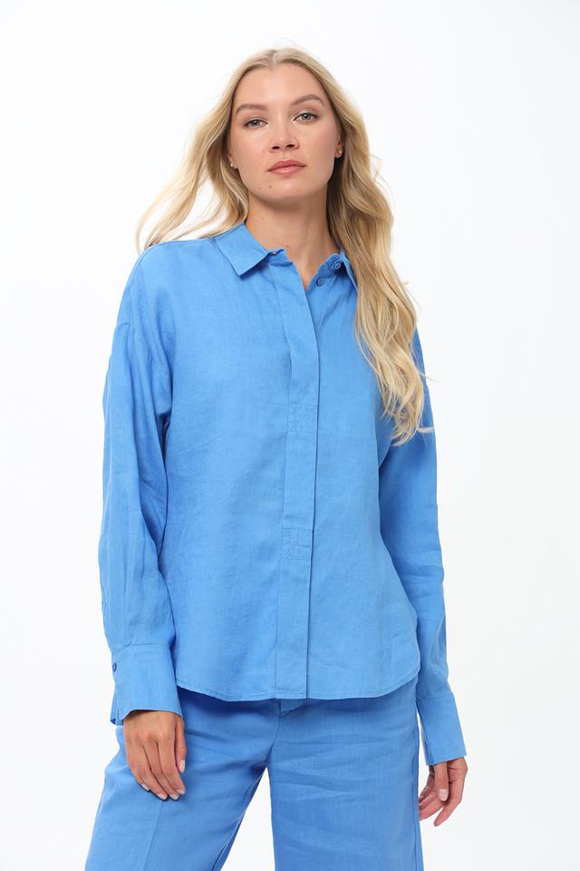Рубашка Oui из льна голубая