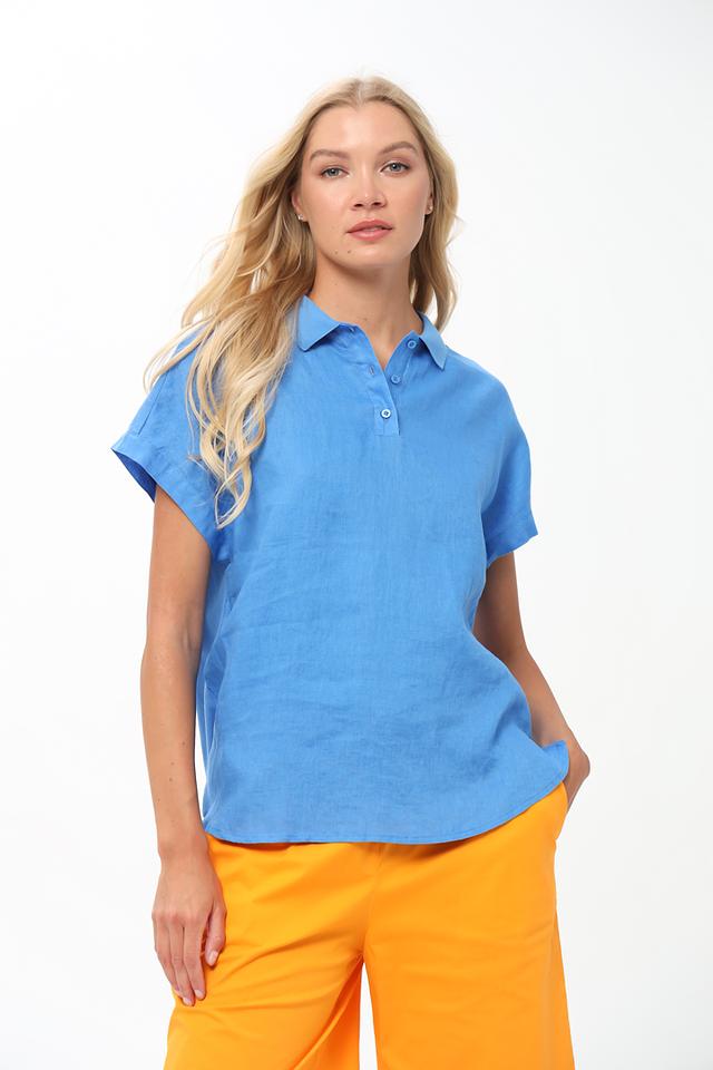 Поло Oui из льна голубого цвета