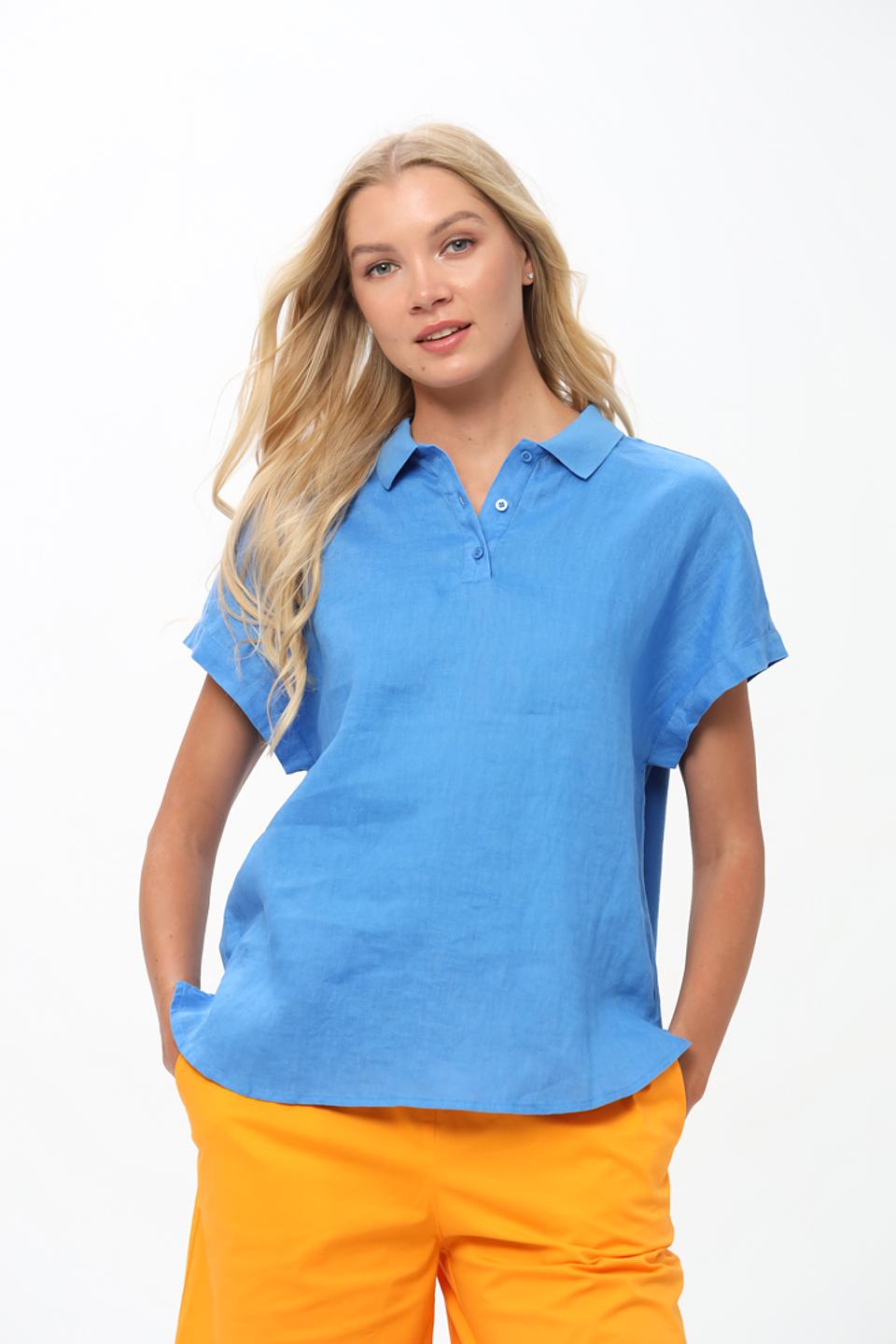 Поло Oui из льна голубого цвета