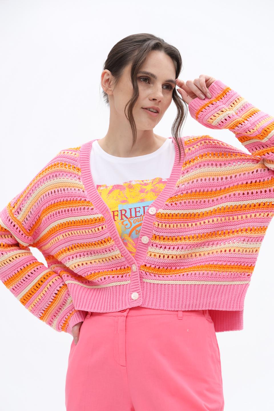 Кардиган Tom Tailor полосатый розовый