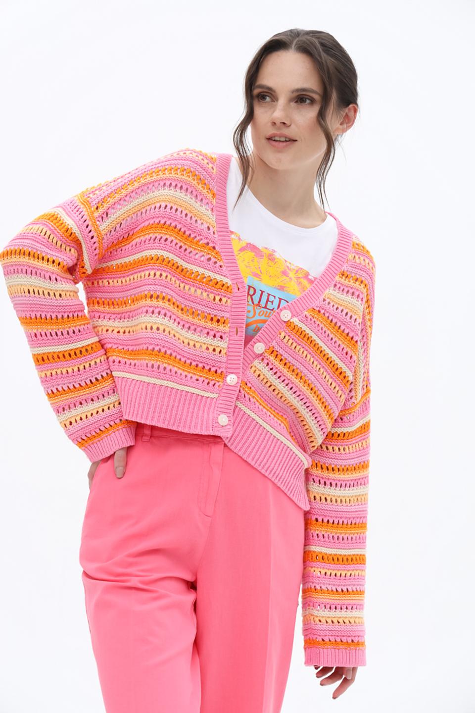 Кардиган Tom Tailor полосатый розовый