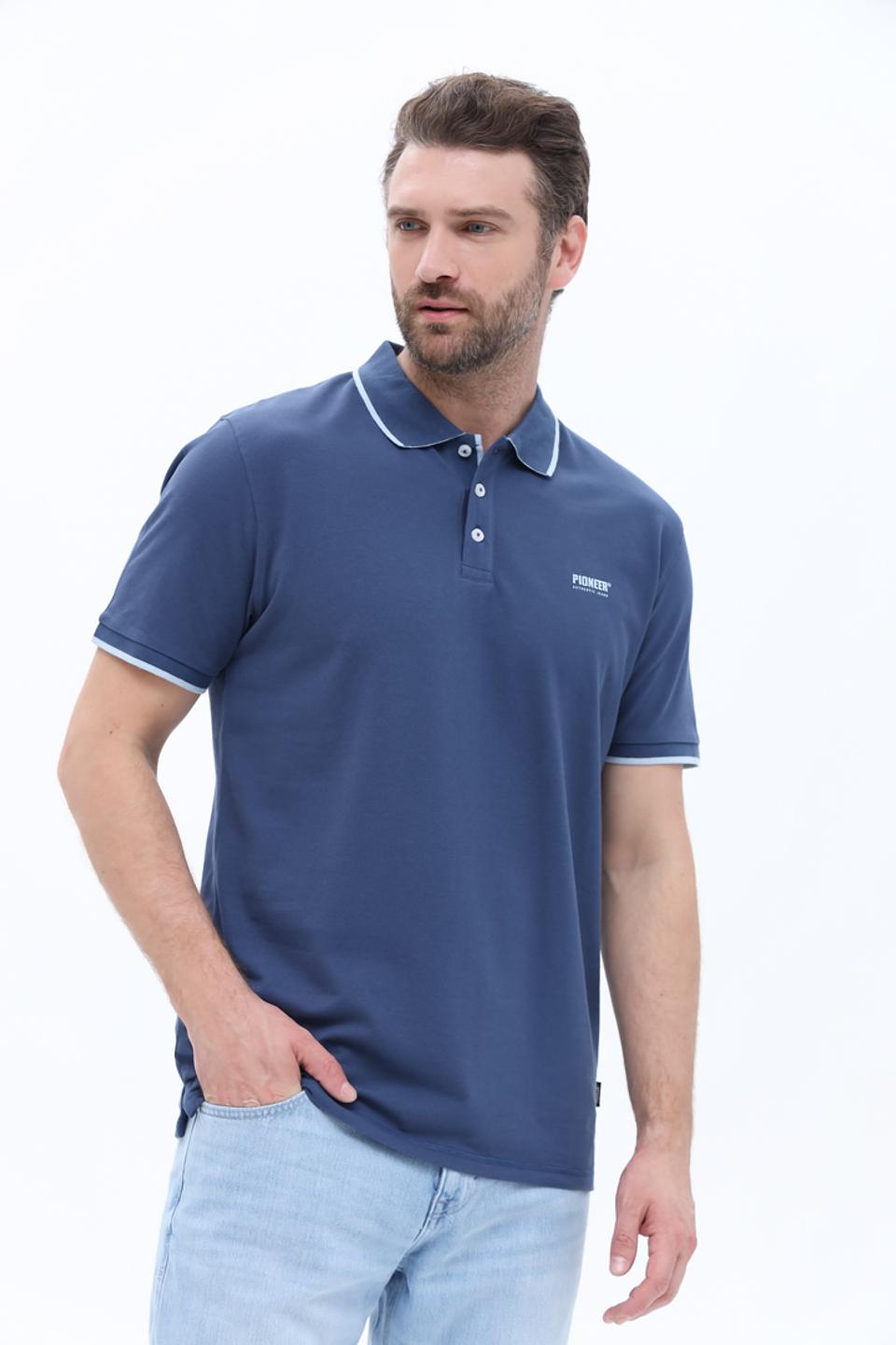 Поло Pioneer men синее с отделкой