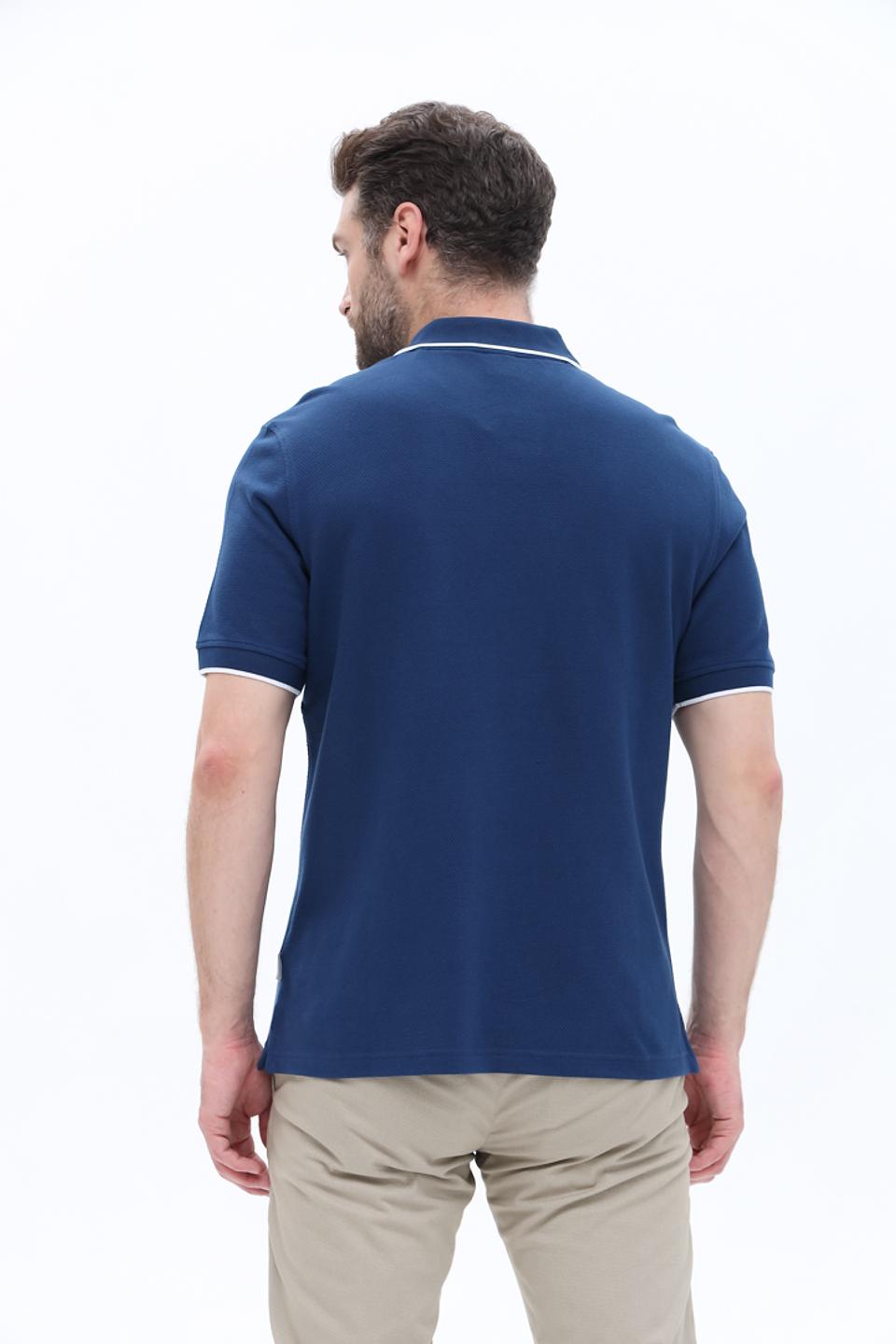 Поло Bugatti синее с белой отделкой