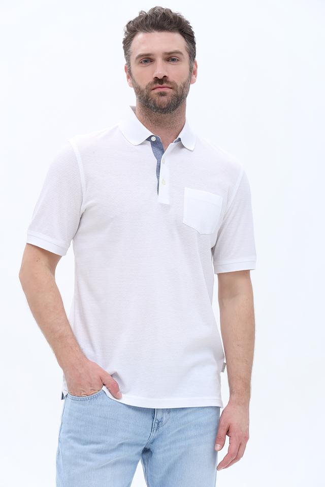 Поло Bugatti мужское белое с синим