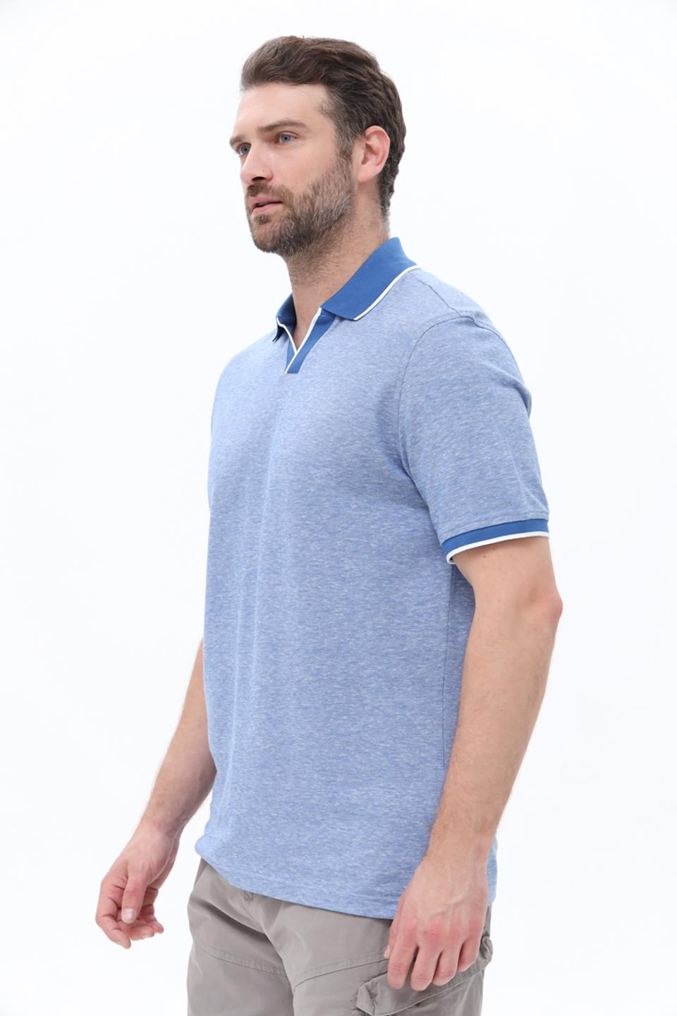 Поло Bugatti мужское голубое с отделкой