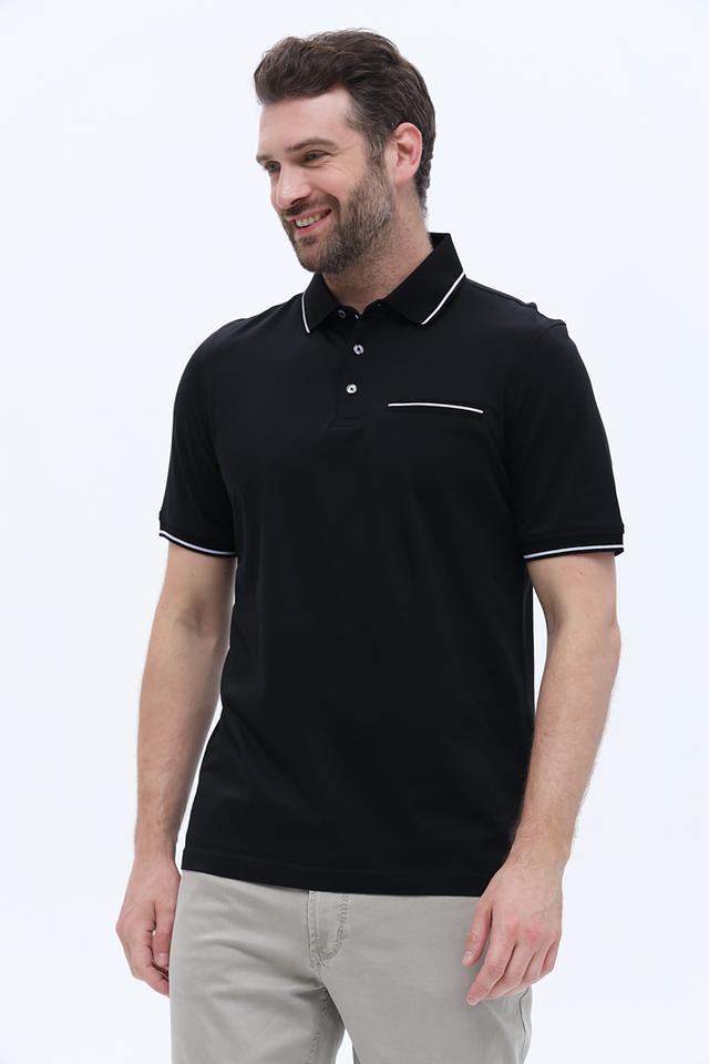 Поло Bugatti чёрный с белой отделкой