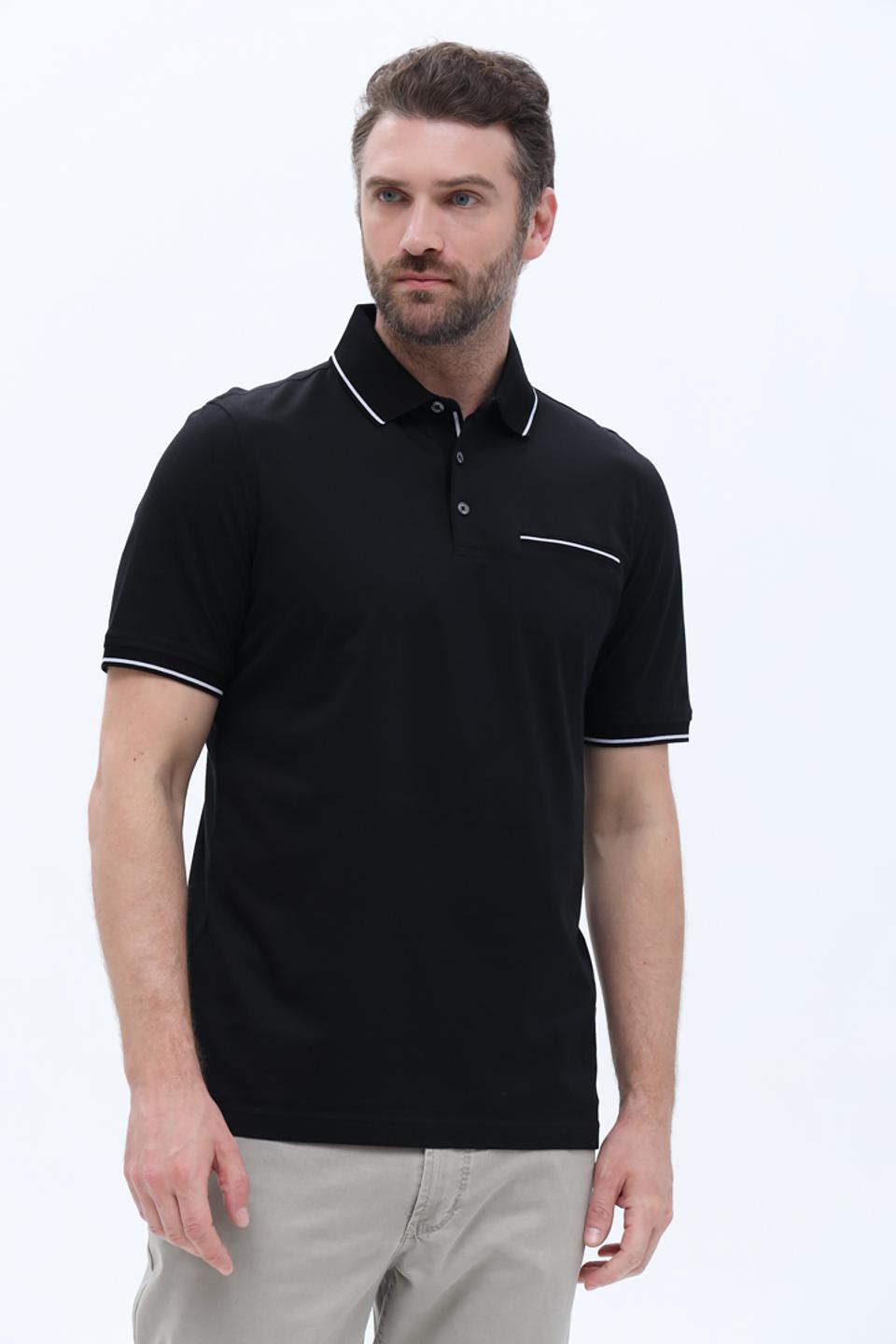 Поло Bugatti чёрный с белой отделкой