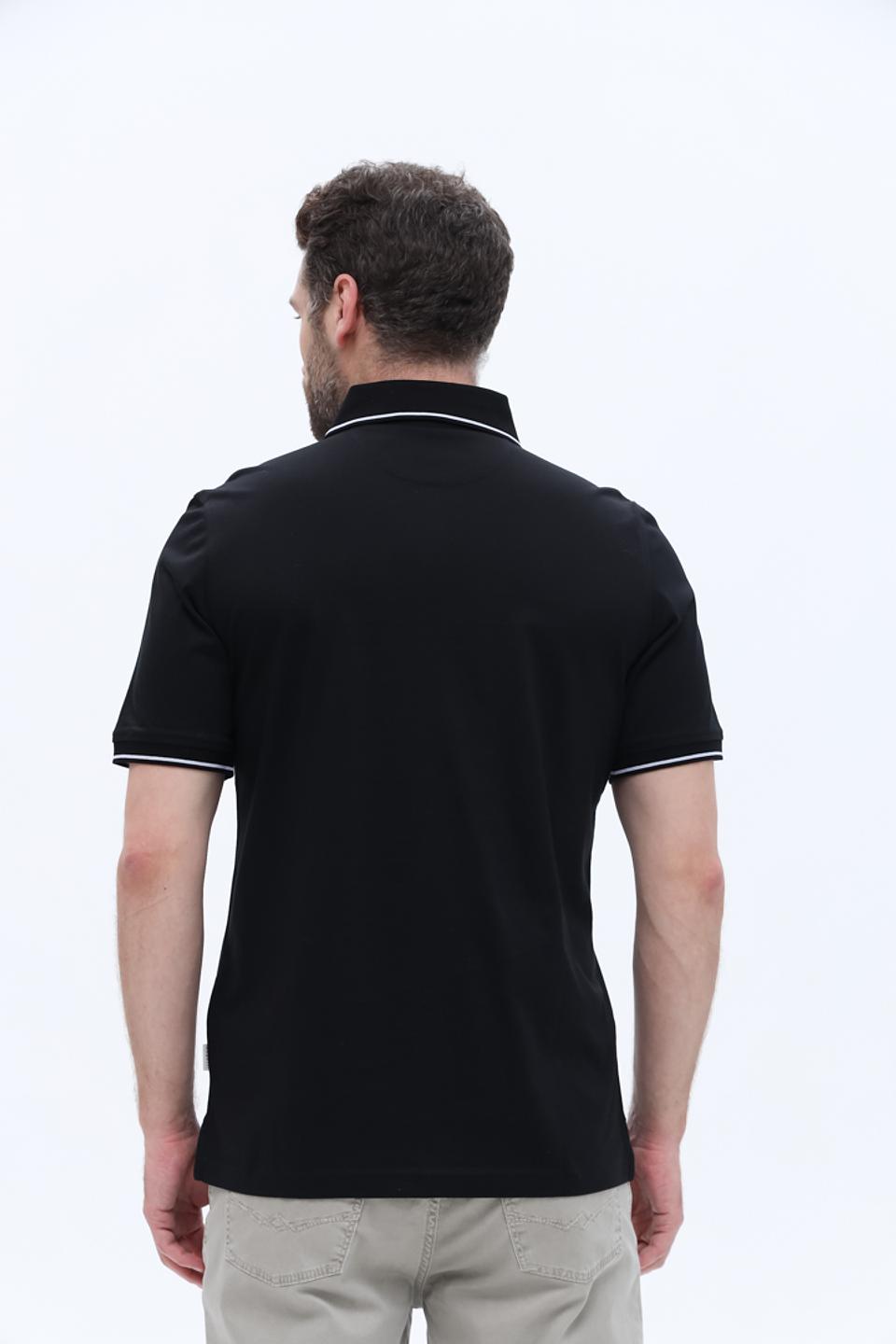 Поло Bugatti чёрный с белой отделкой