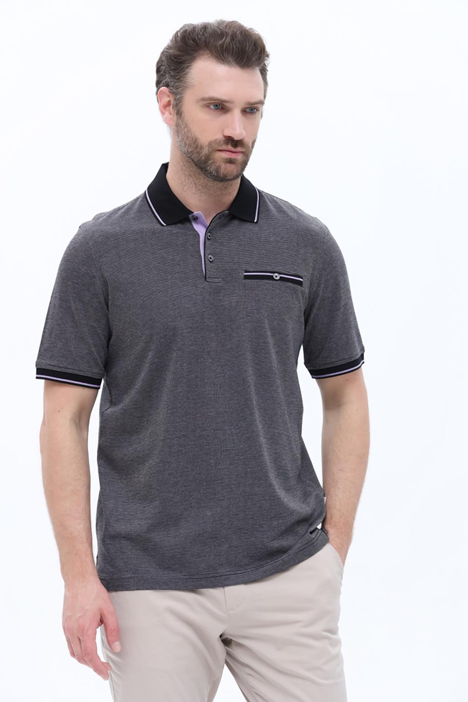 Поло Bugatti в полоску серое