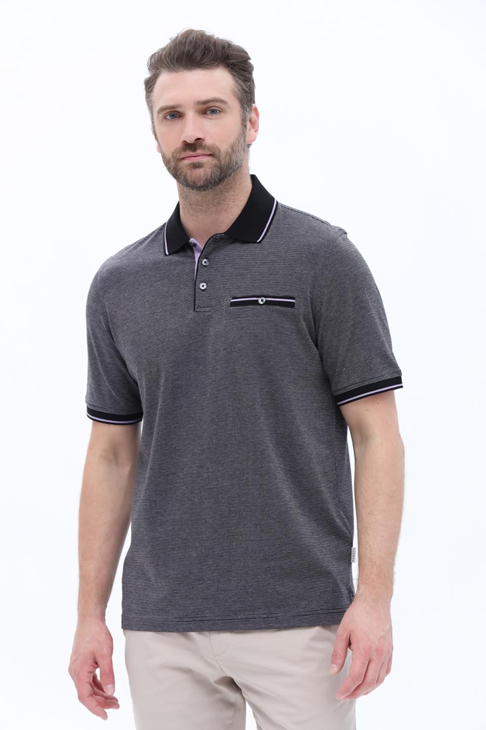 Поло Bugatti в полоску серое